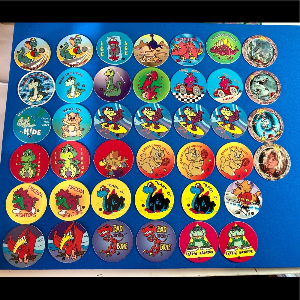 Vintage 90s retro Dinosaur Pogs Set| Jurassic Park